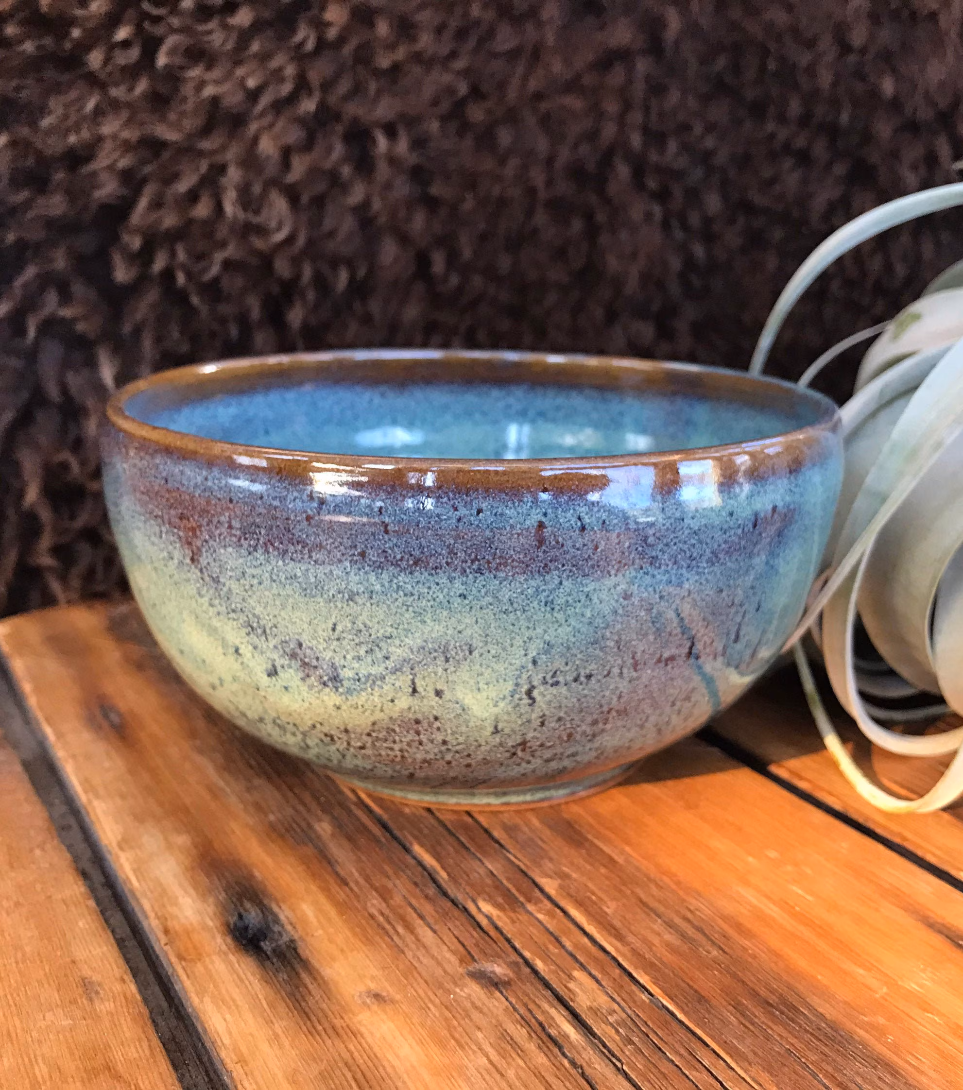 Turquoise pottery cereal bowl