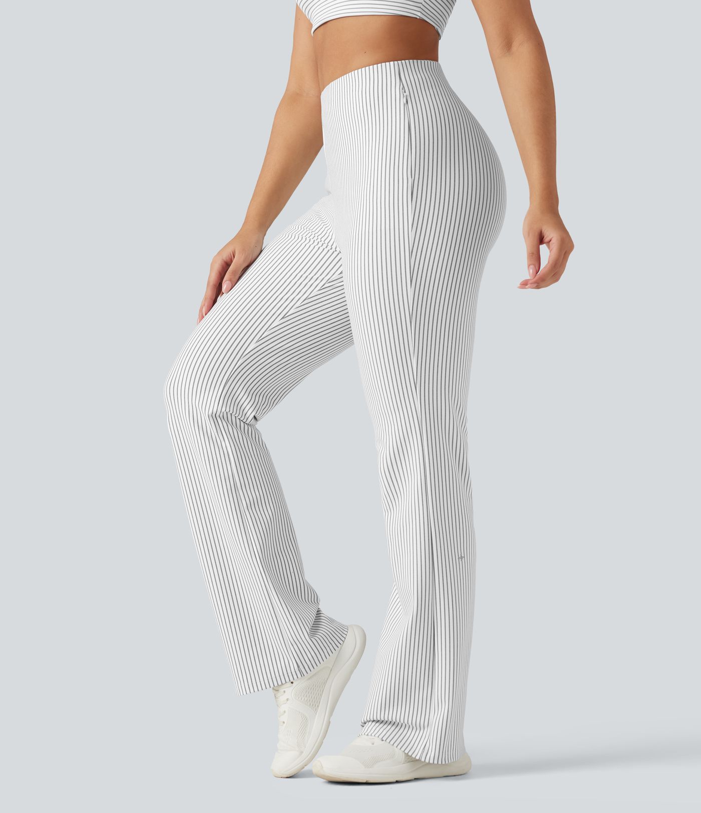 Legging de yoga bootcut taille mi-haute à rayures avec poches