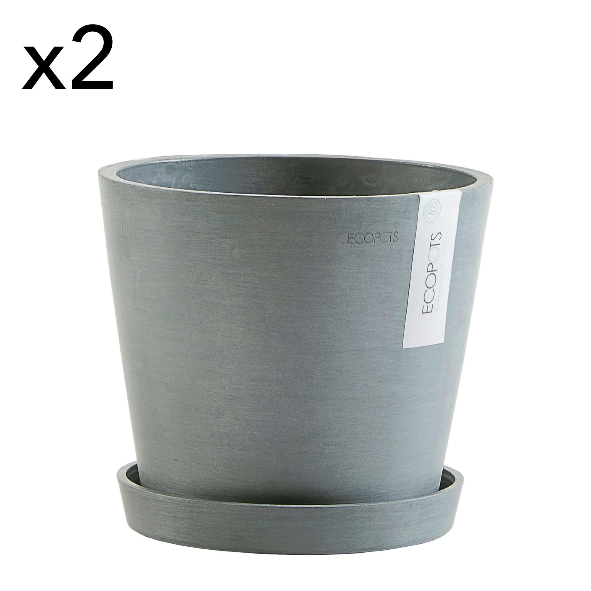 AMSTERDAM - Pots de fleurs avec soucoupe bleu gris D20 - lot de 2