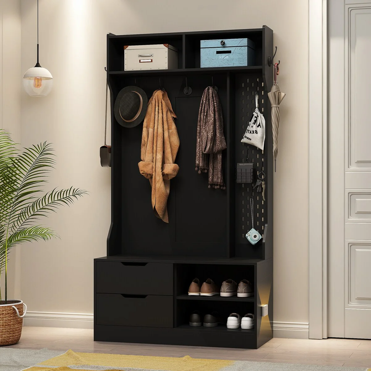 Hall Tree with 6 Hooks,Coat Hanger, Entryway Bench, Storage Bench,for Entrance, Hallwa