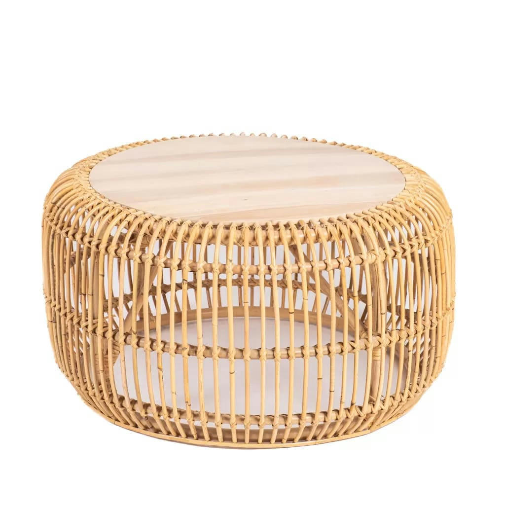 PHILL - Table basse en rotin et bois