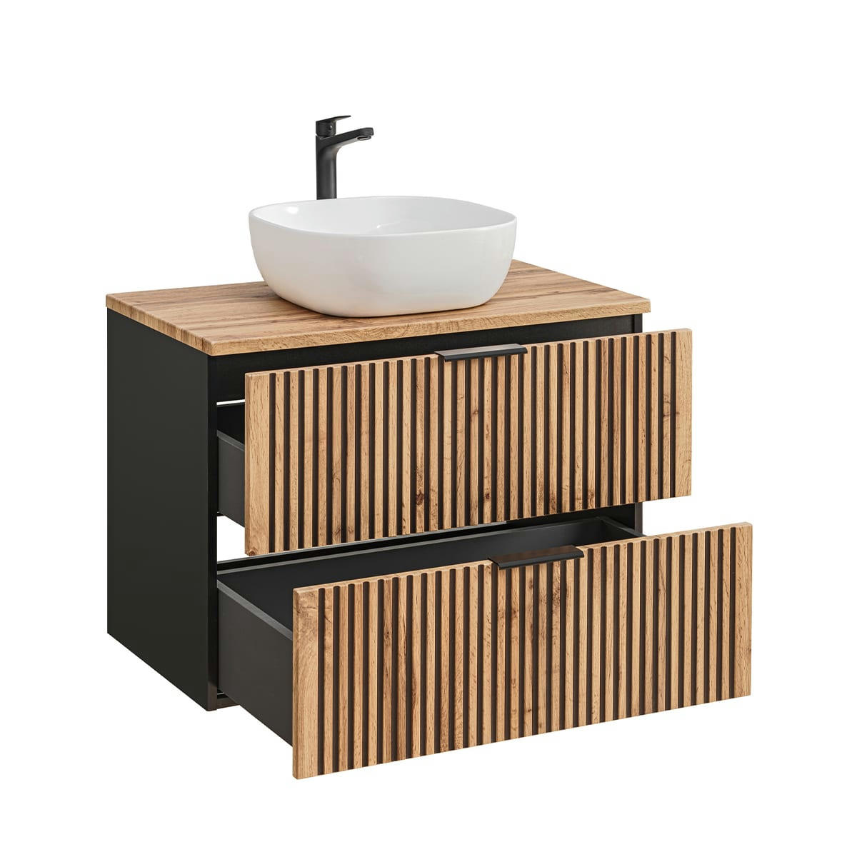 - Meuble simple vasque 80cm naturel et noir