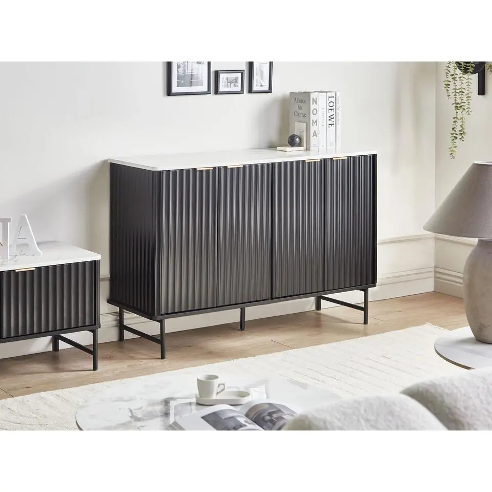 GLASTONBURY - Dressoir - Zwart/Marmer - MDF