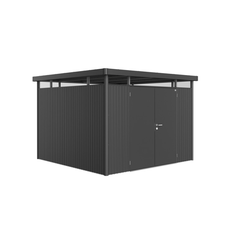 Abri de jardin en métal HighLine double porte gris foncé 3,15 x 3,15 x 2,22 m BIOHORT