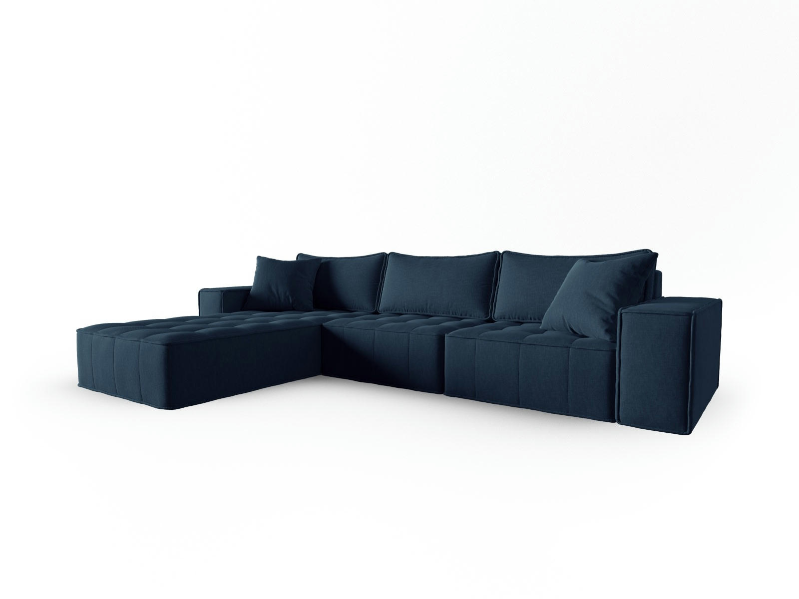 MIKE - Canapé d'angle gauche 5 places en tissu structurel blue jeans