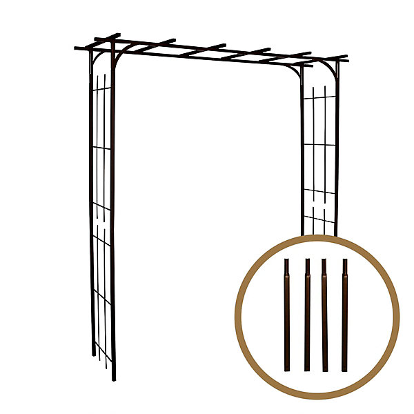 Arche de jardin pergola en fer vieilli tubes carrés grand modèle   4 supports poteaux à enfoncer