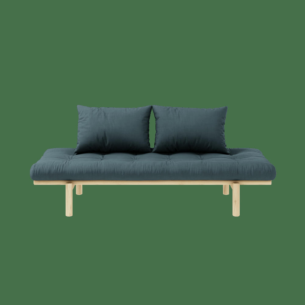 - Banquette futon en pin massif bleu canard 75x200