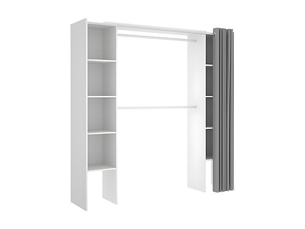 Dressing extensible DORIAN avec rideau - L110/180 cm - Coloris : Blanc et gris