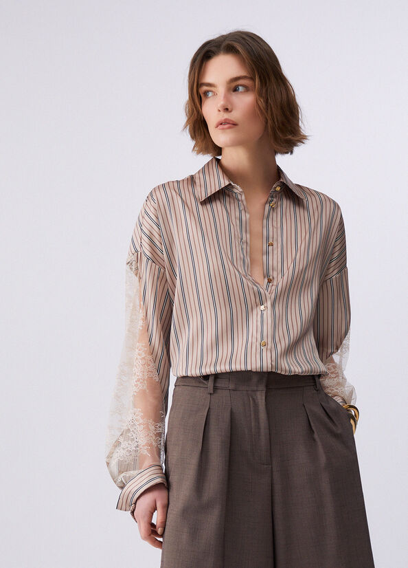 Camicia a righe con dettagli in pizzo