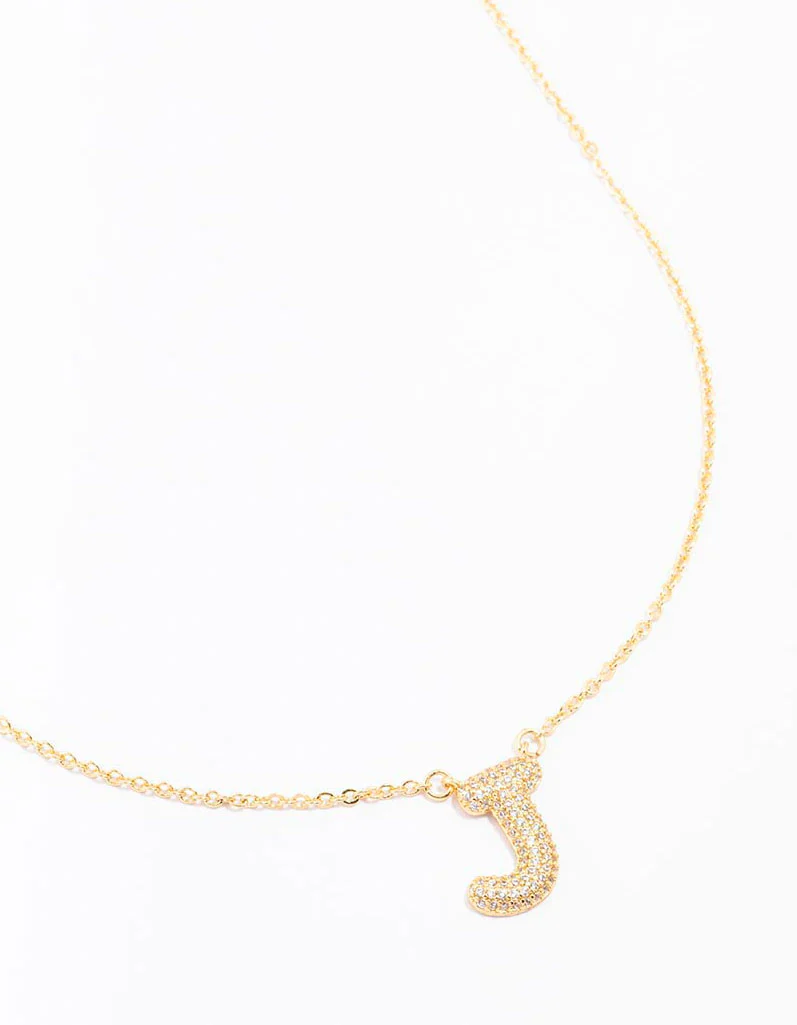 Gold Plated Pave Letter J Necklace