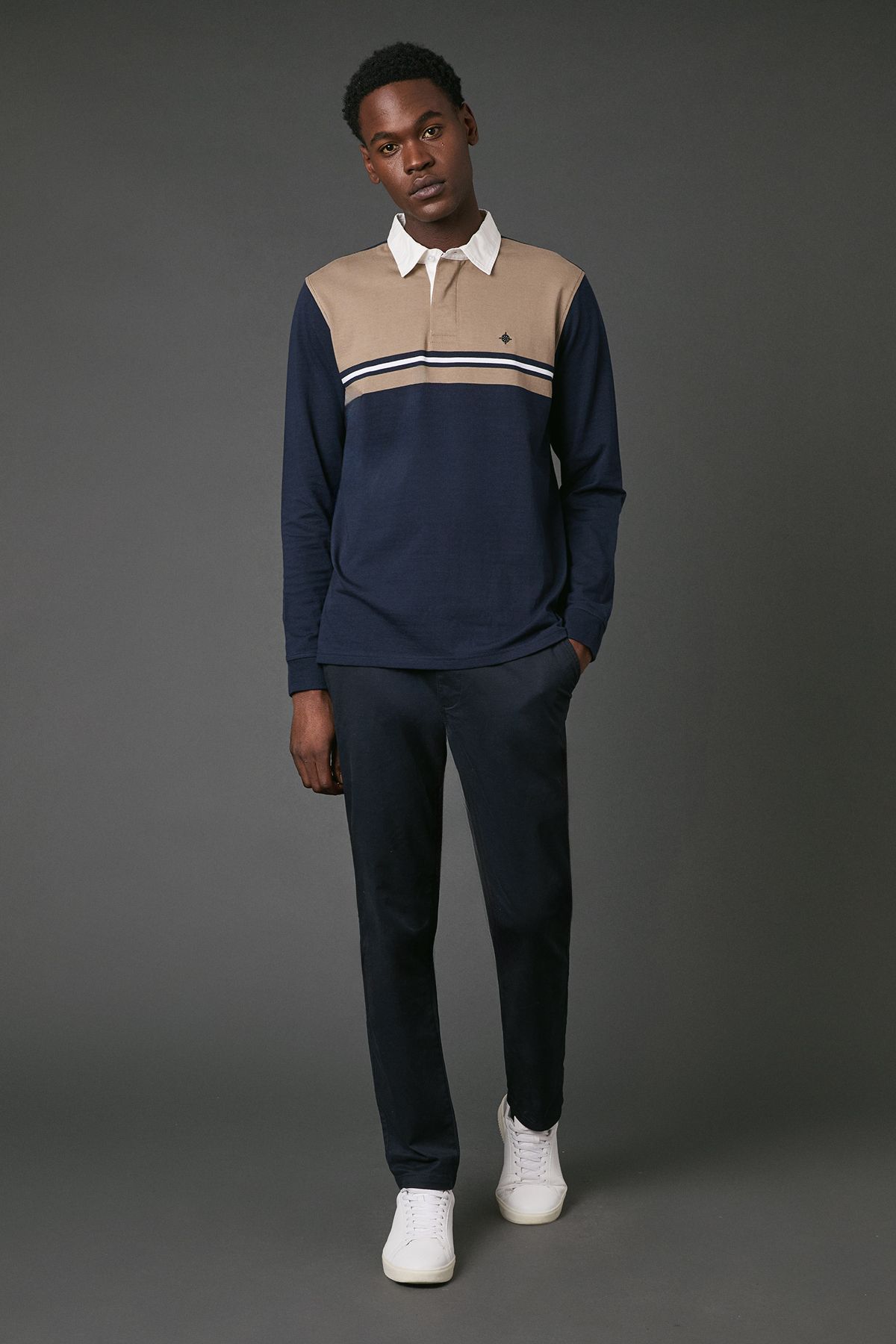 Maine Navy Colour Block Rugby Shirt