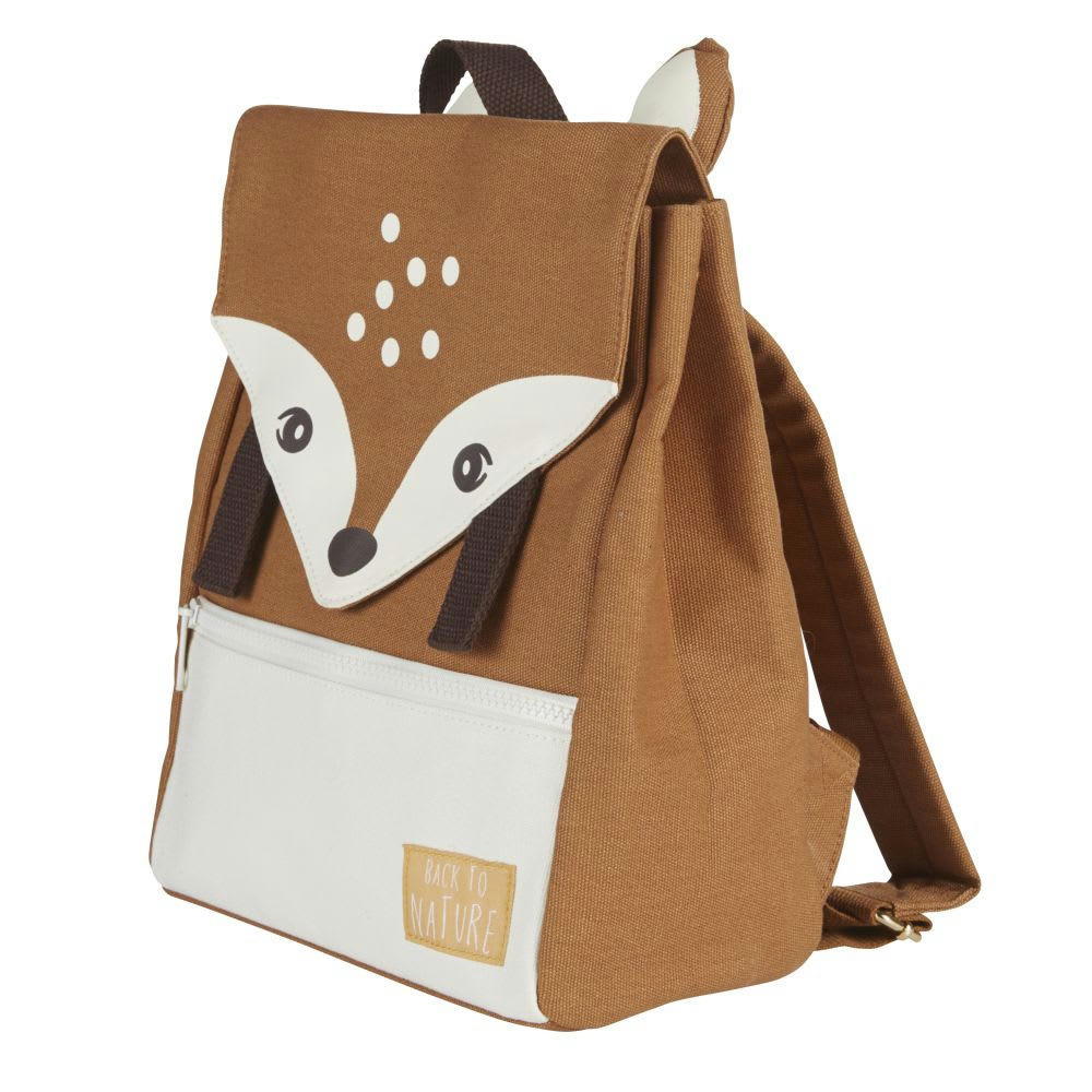 MARIUS - Sac à dos biche en toile de coton recyclé canvas marron caramel et blanc cassé