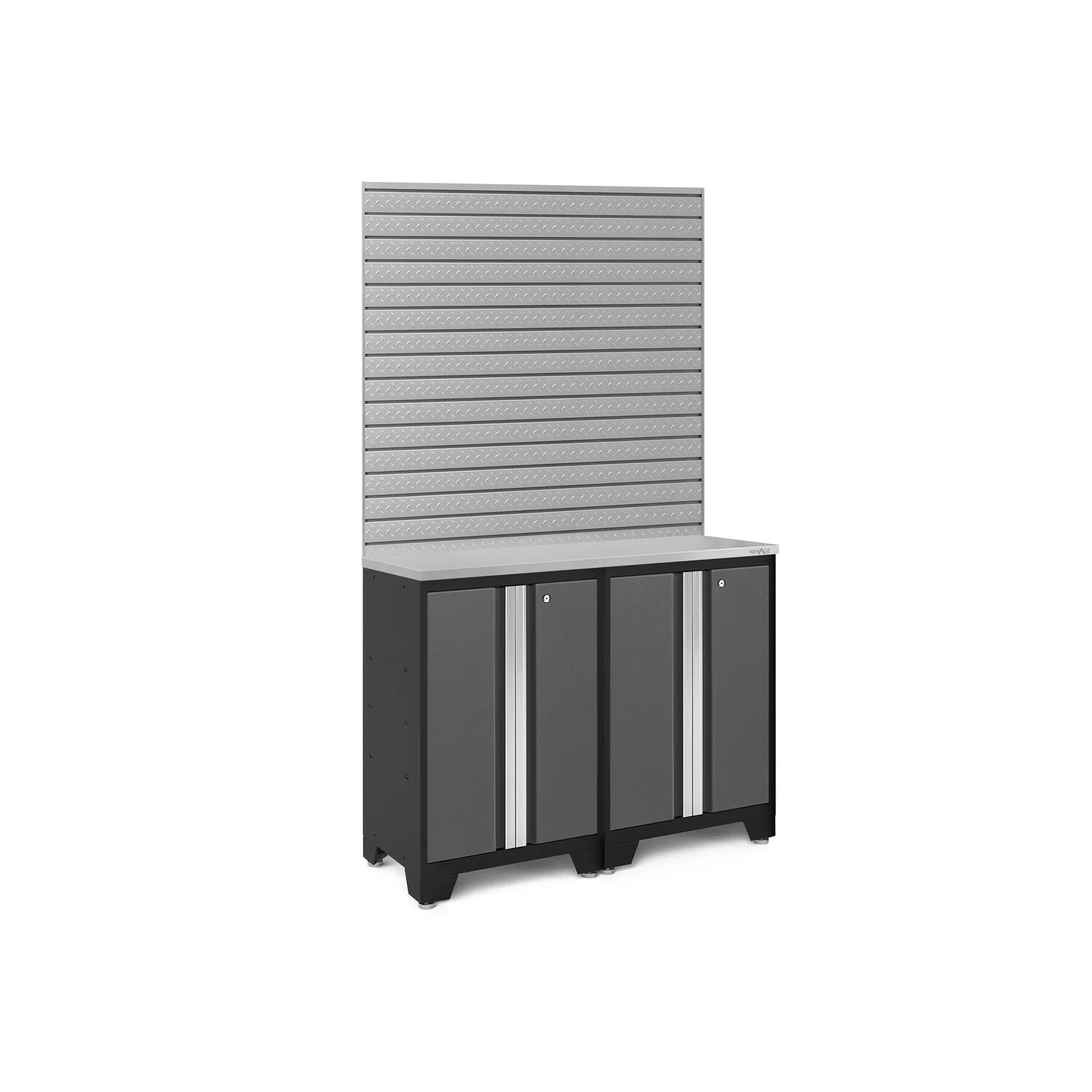 NewAge Products Bold Series 3.0 48 W x 18 D Grey 3-Piece Cabinet Set with 16sqft Slatwall Kit