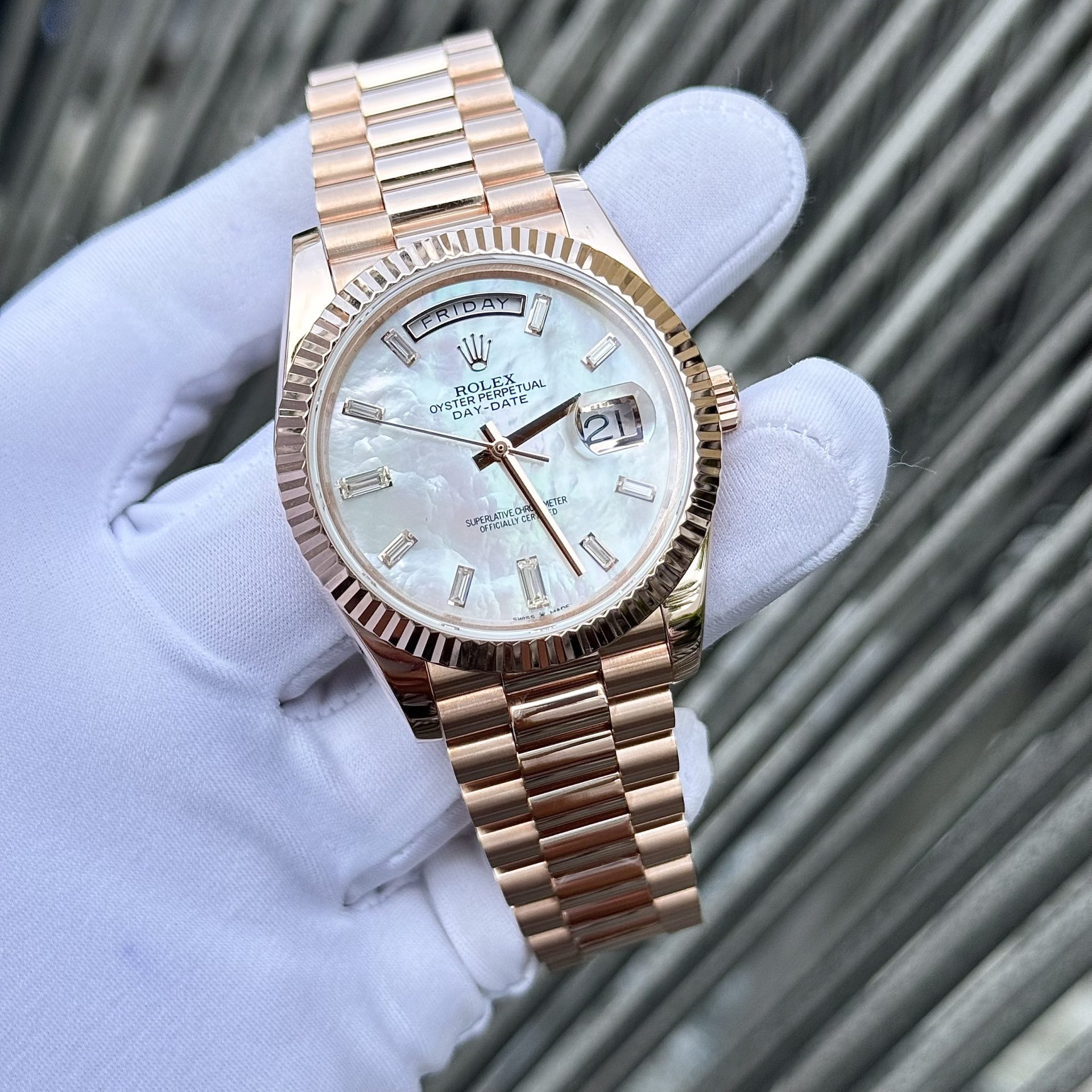 Rolex Day-Date RG Plated MOP Dial With Diamonds 40mm Super Clone