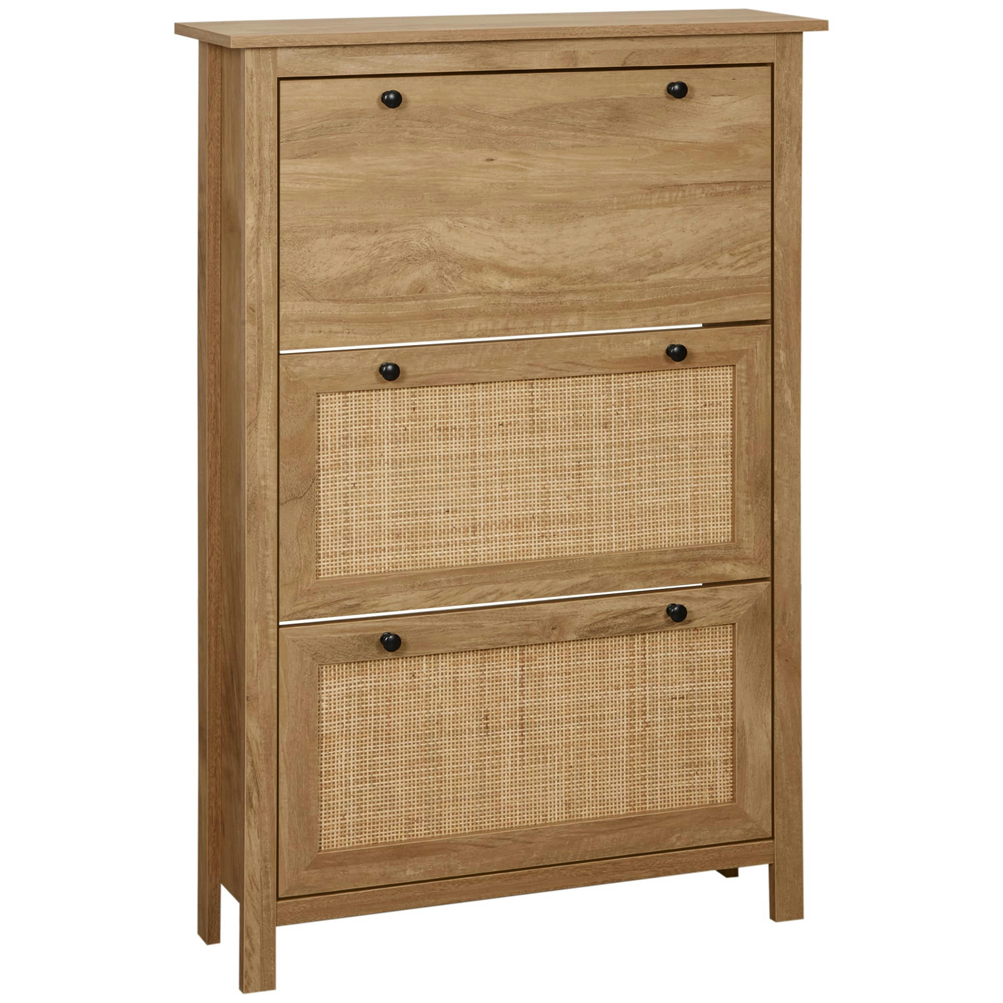 - Meuble à chaussures 3 portes abattants aspect bois effet cannage rotin