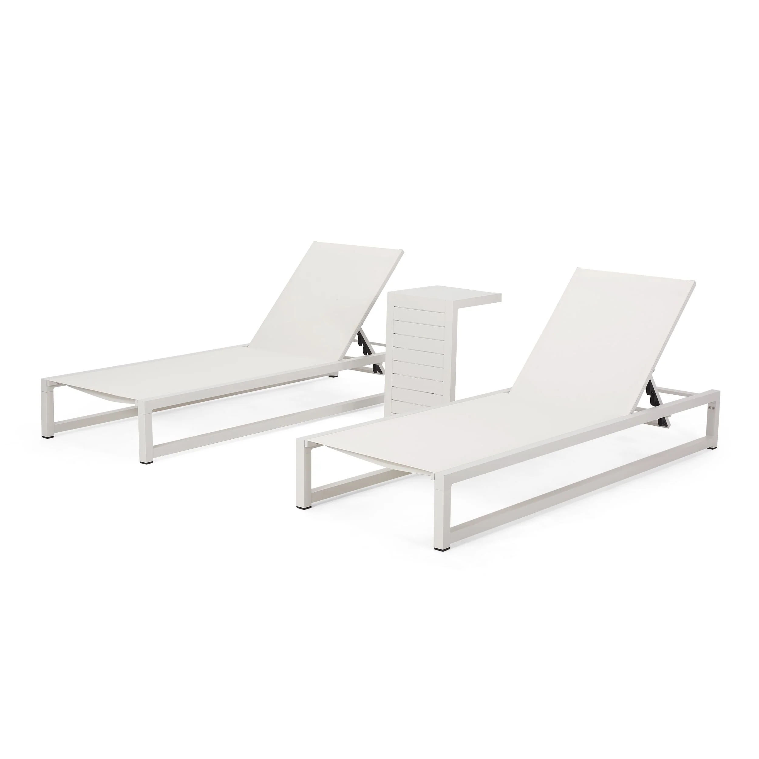 Modesta Outdoor Aluminum Chaise Lounge Set with C-Shaped End Table by Christopher Knight Home