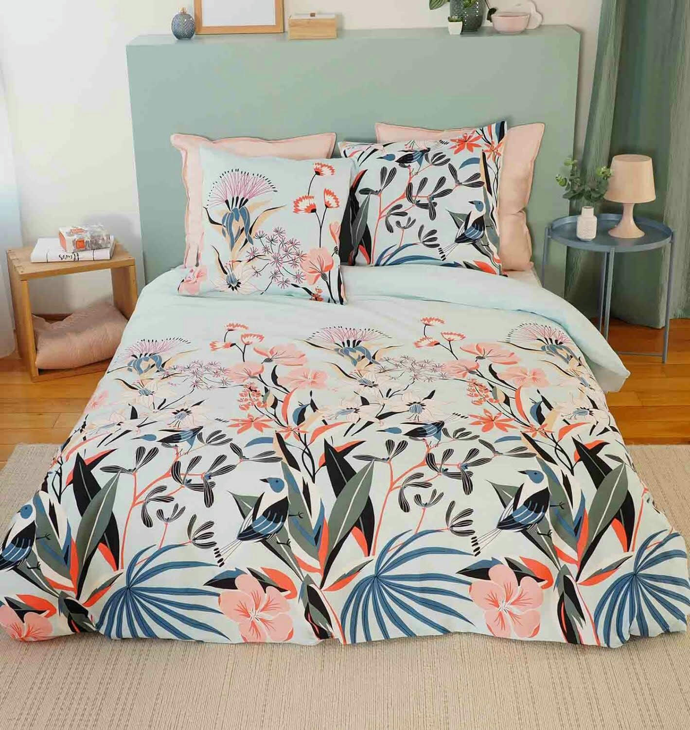 PAYA - Parure housse de couette satin de coton bio rose 220x240 cm