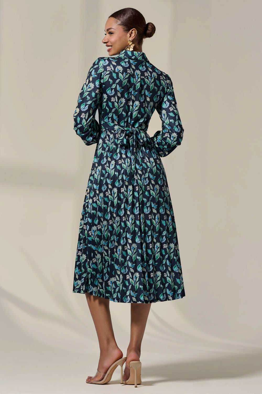 Jolie Moi Pleated Button Up Midi Dress