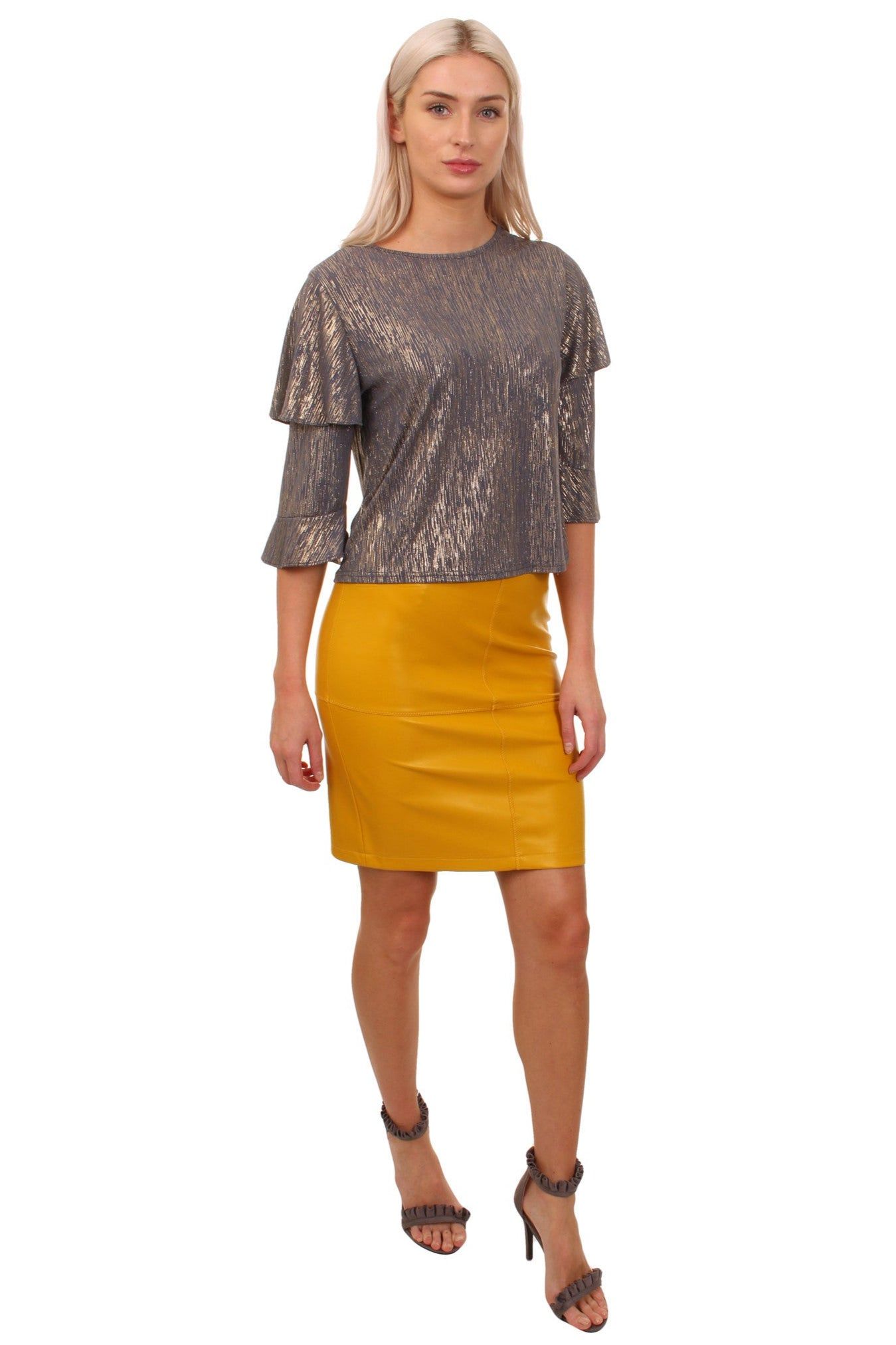 Cutie London Metallic Ruffle Sleeve Blouse