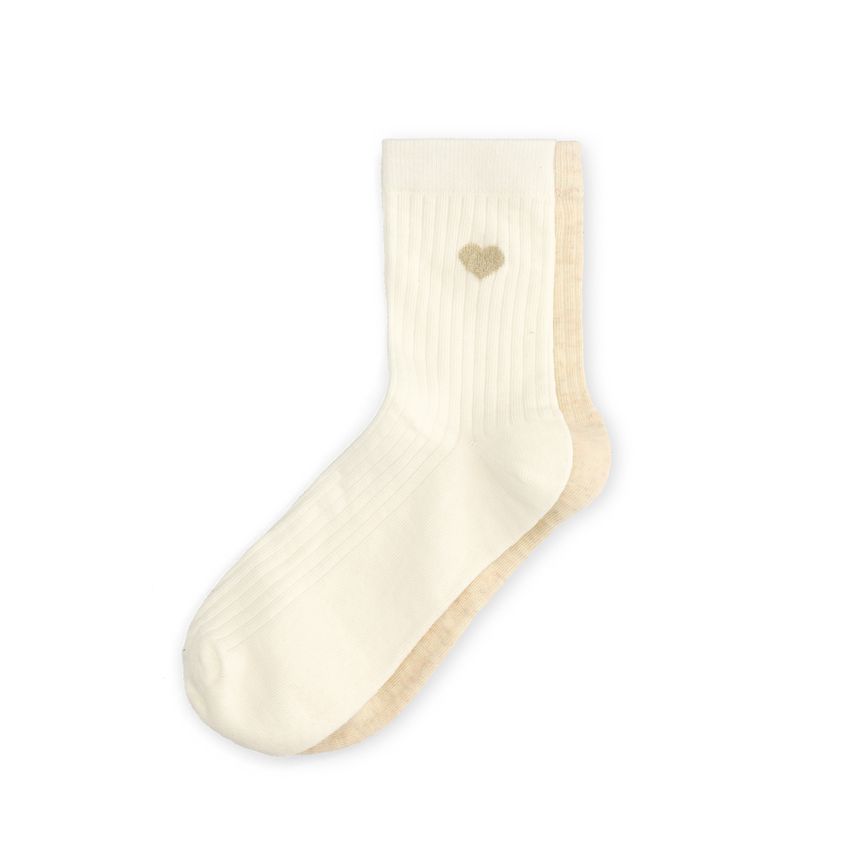 Manfield Beige 2-pack sokken met hartje