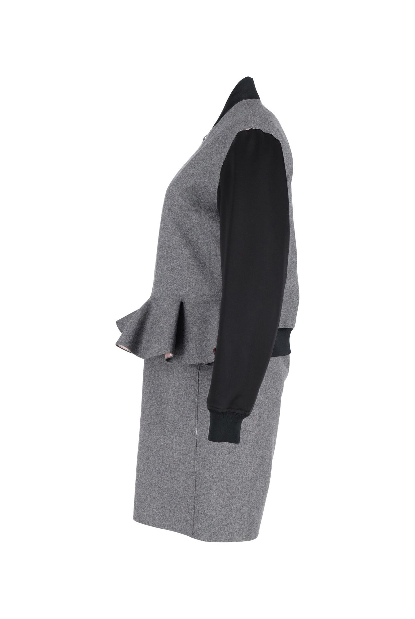 Alexander McQueen Preloved Peplum Bomber Jacket Skirt in Grey Wool