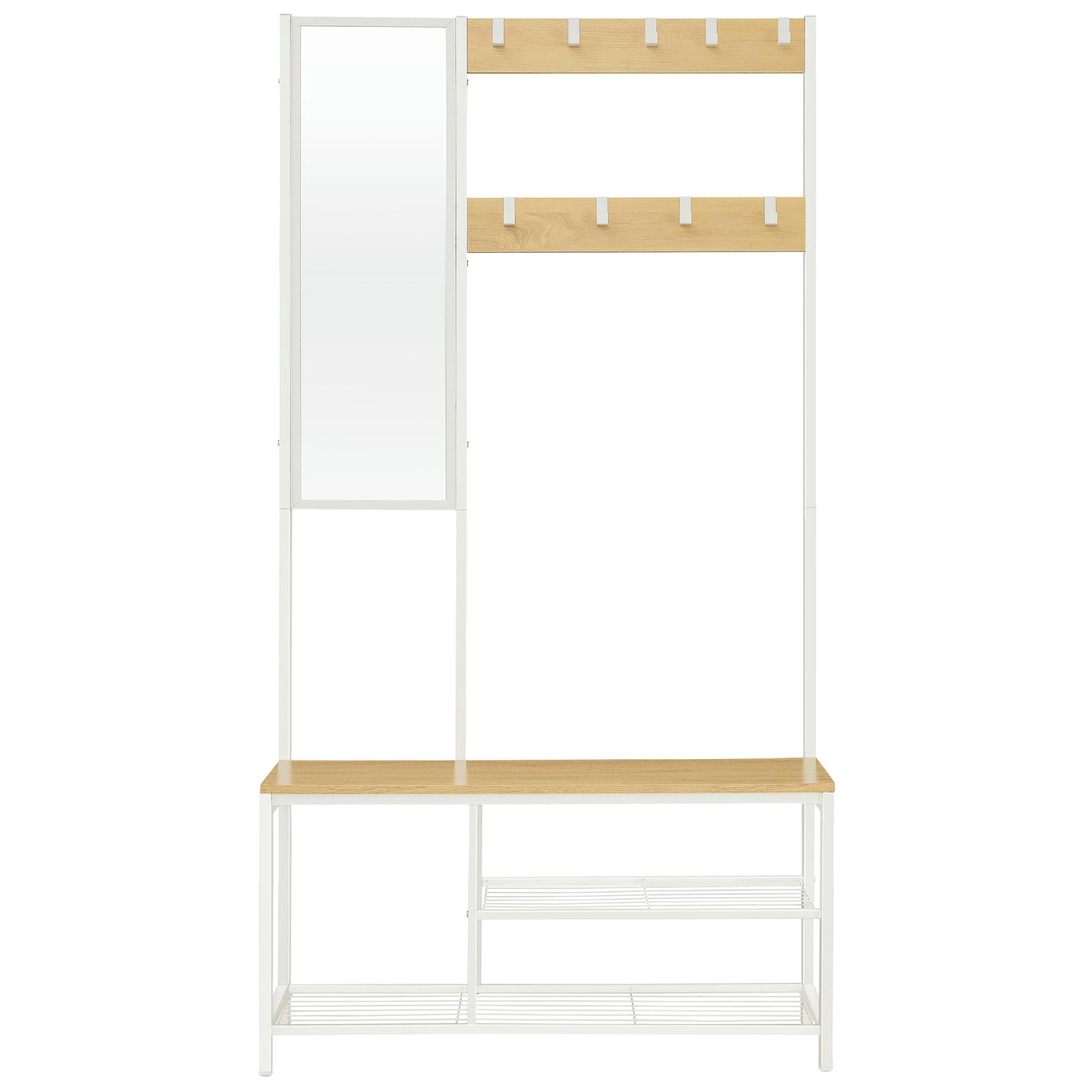 - Meuble d’entrée avec crochets miroir chêne et blanc