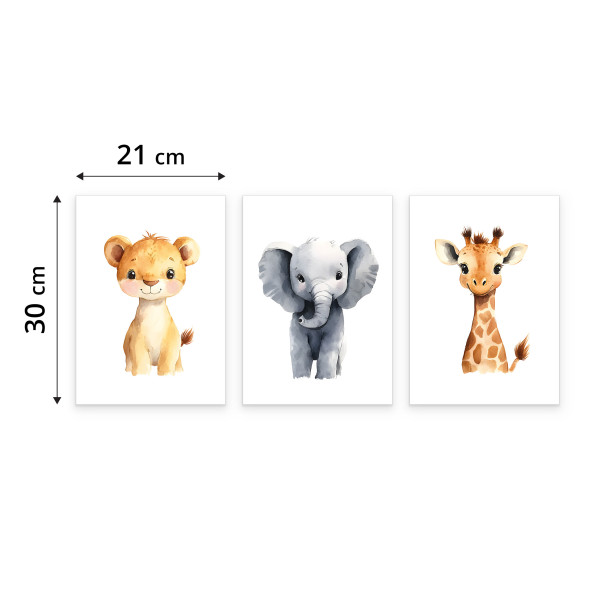 Plakaty Dzikie zwierzątka SET 3x A4