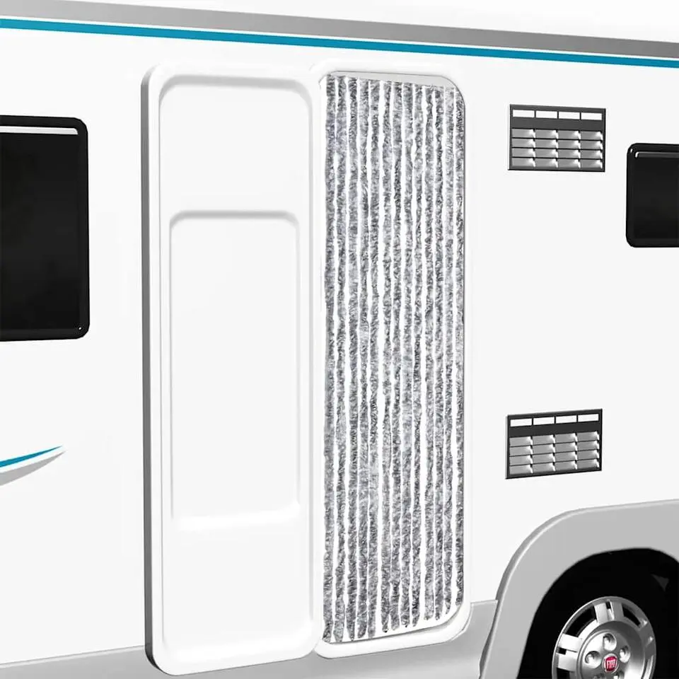 vidaXL - Vliegengordijn voor camperdeur - Wit en grijs - Chenille - 56x200 cm