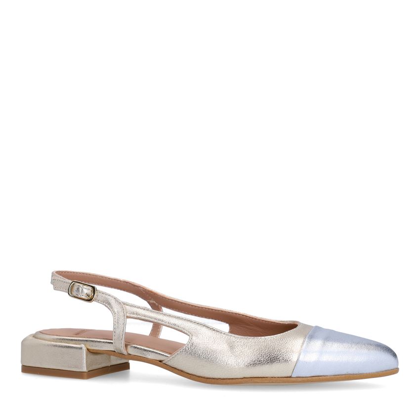 Manfield Gouden leren slingbacks met zilverkleurig detail