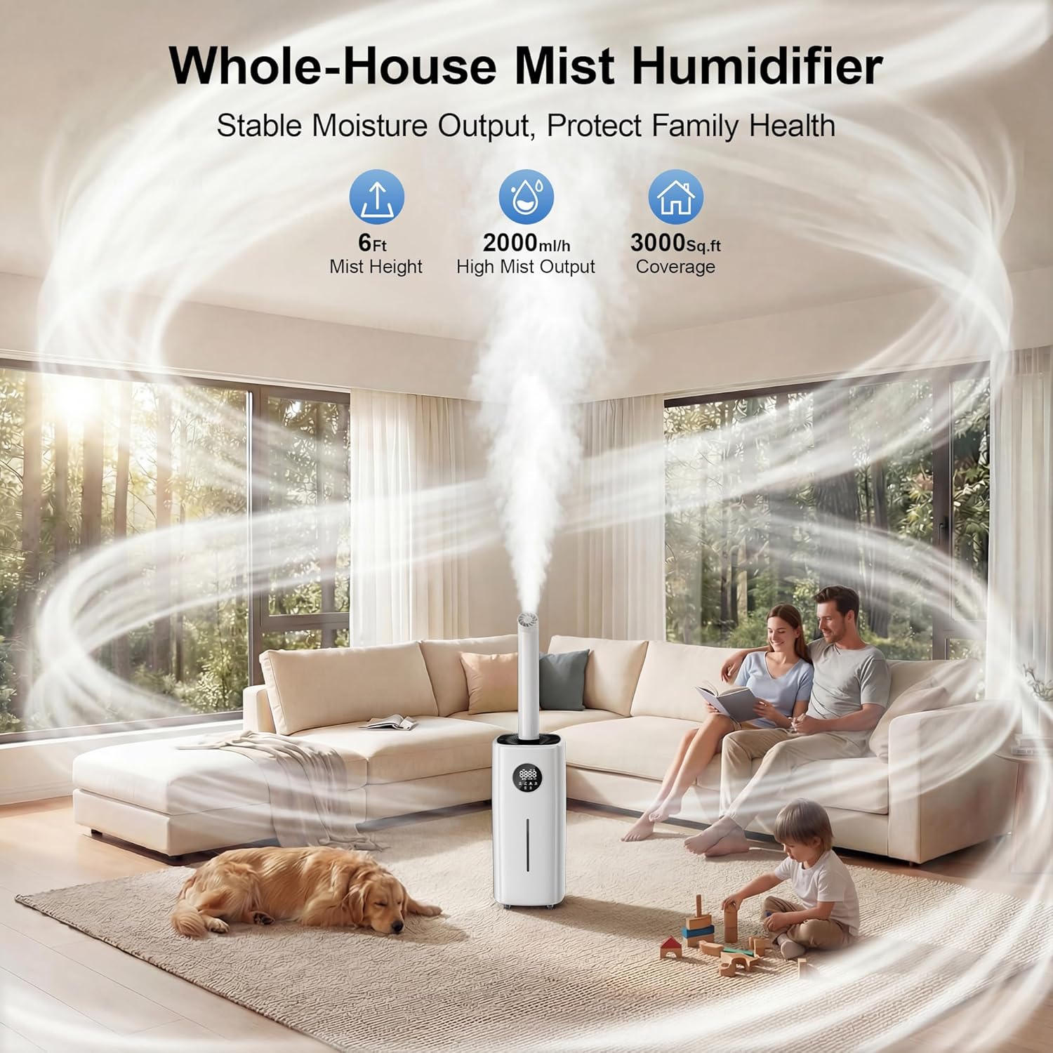 21L/5.5Gal Humidifiers for Bedroom,Humidifier Large Room with 2000ml/h High Output,Top Fill,24H Runtime, Cover up to 3000ft²,Remote Control Whole House Cool Mist Humidifier for Home,Office,Plants