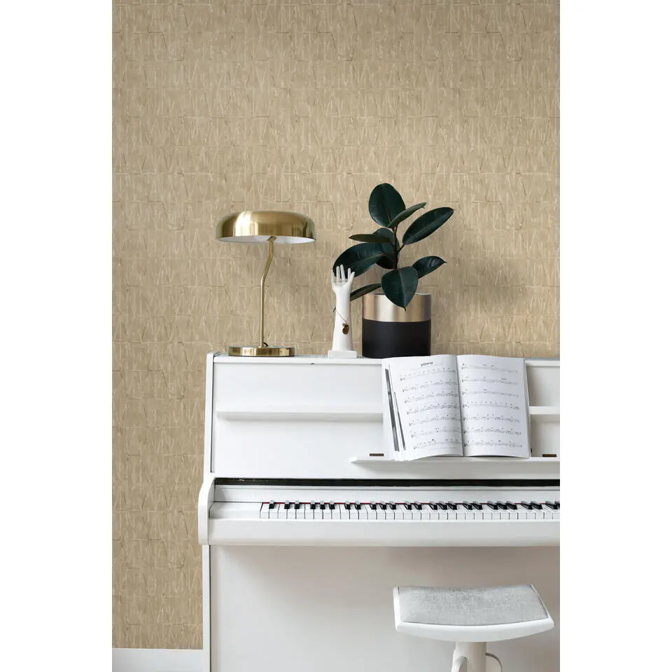 ESTAhome behang grafische lijnen warm beige - 50 x 900 cm