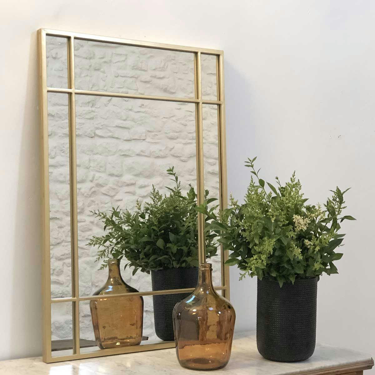 WALLIS - Miroir Art Déco rectangulaire en métal doré 97 x 67 cm