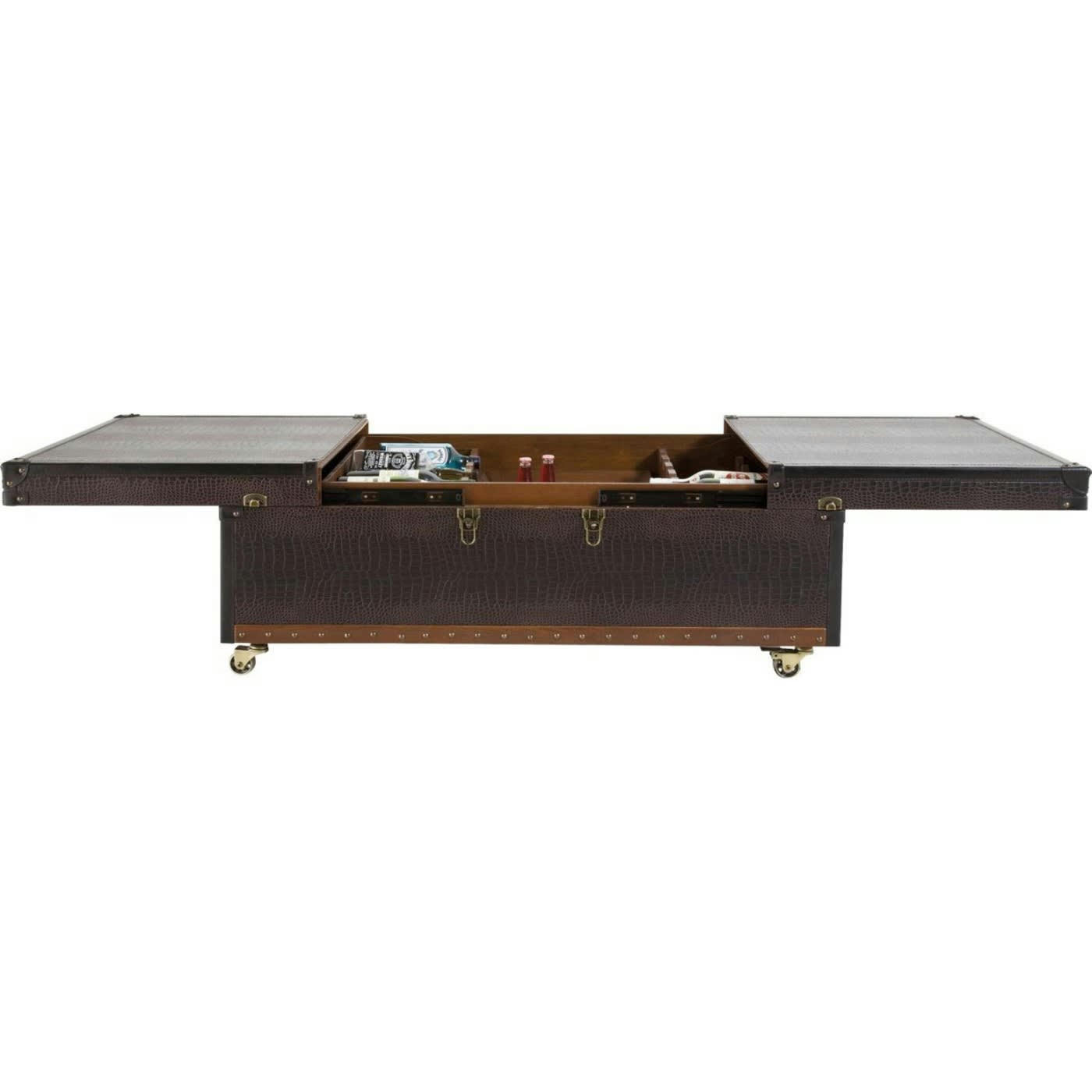 COLONIAL - Table basse bar marron imitation peau de crocodile