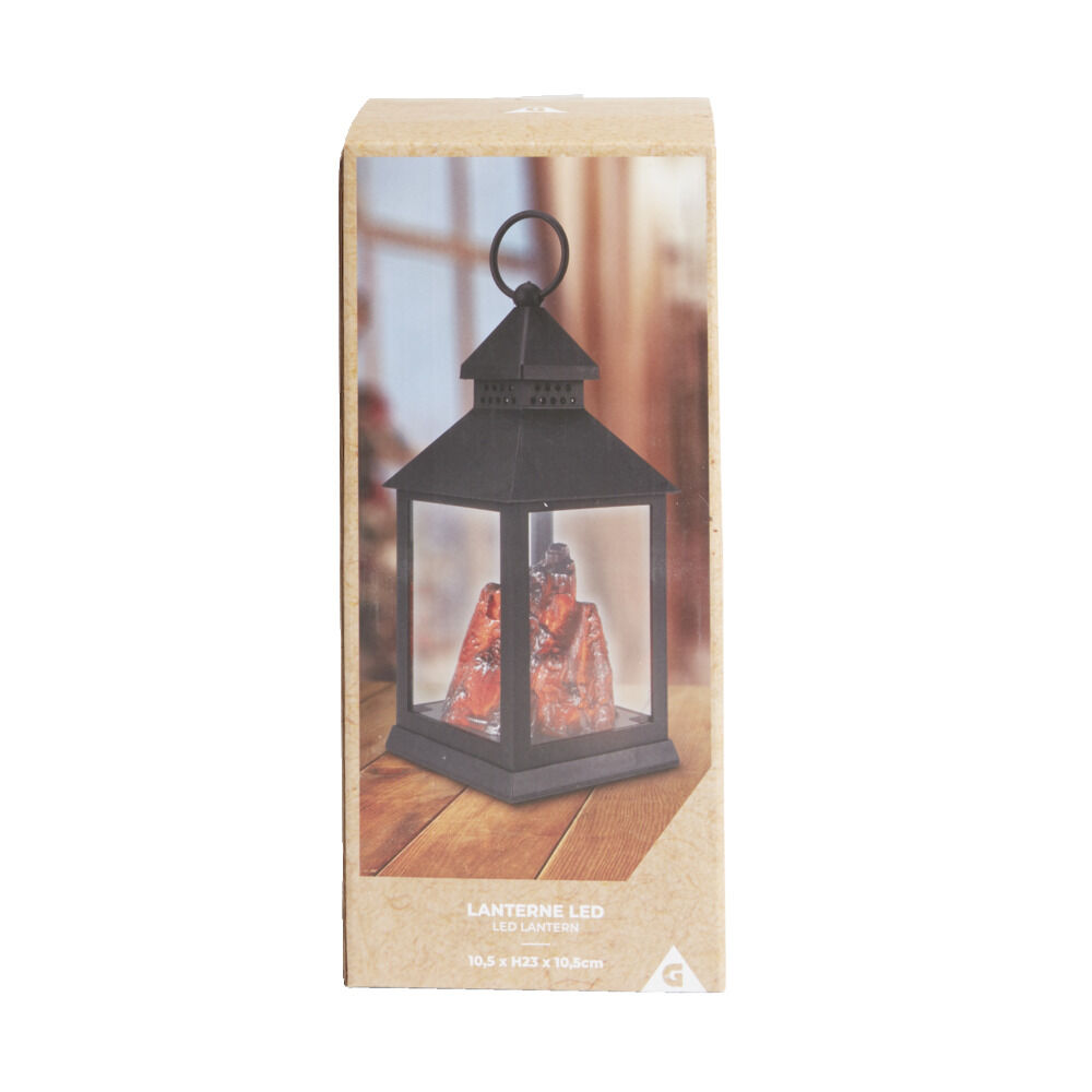 Lanterne LED carré à piles avec braise artificielle 10,5x10,5xH23cm