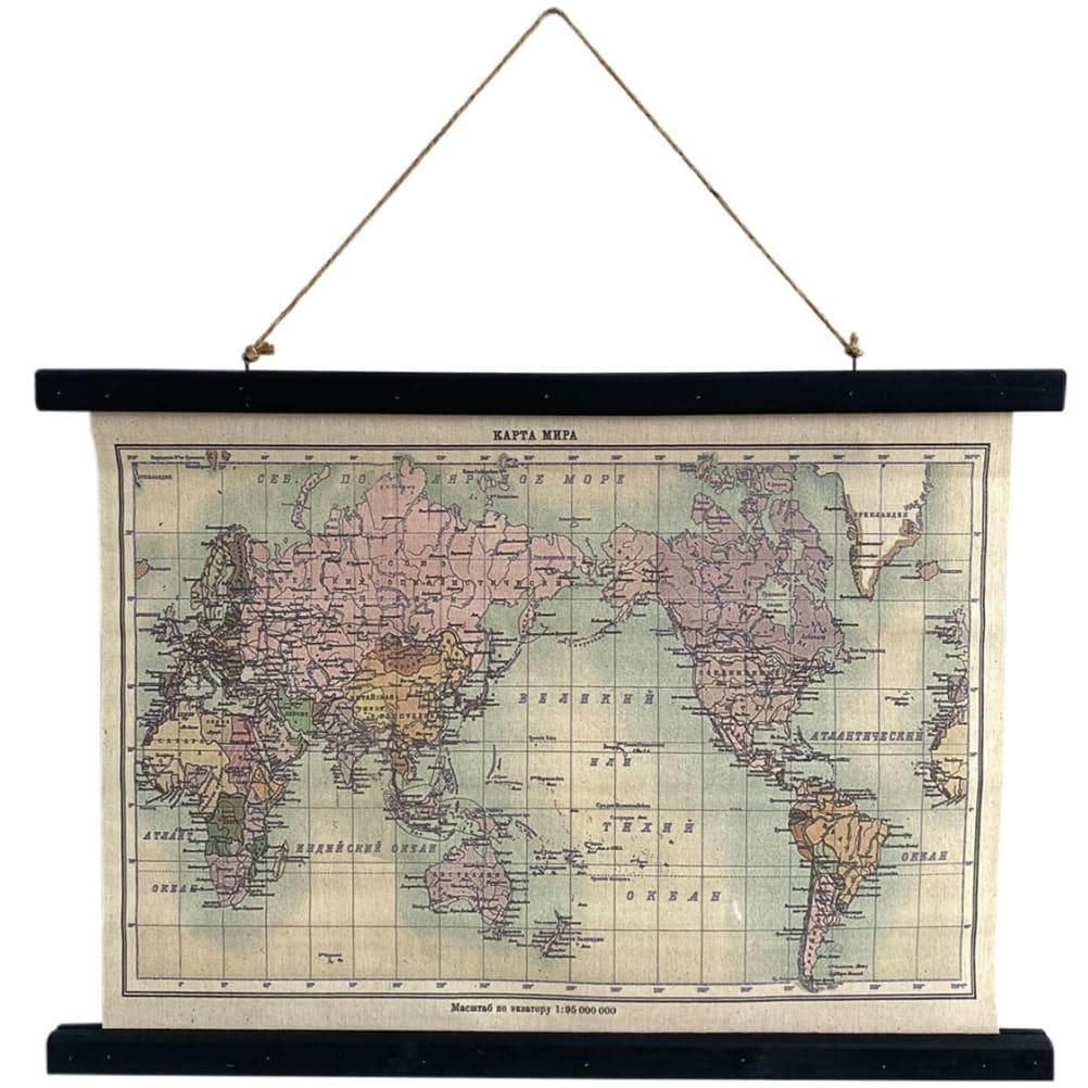CARTE - Toile déco carte du monde à suspendre 60x43cm