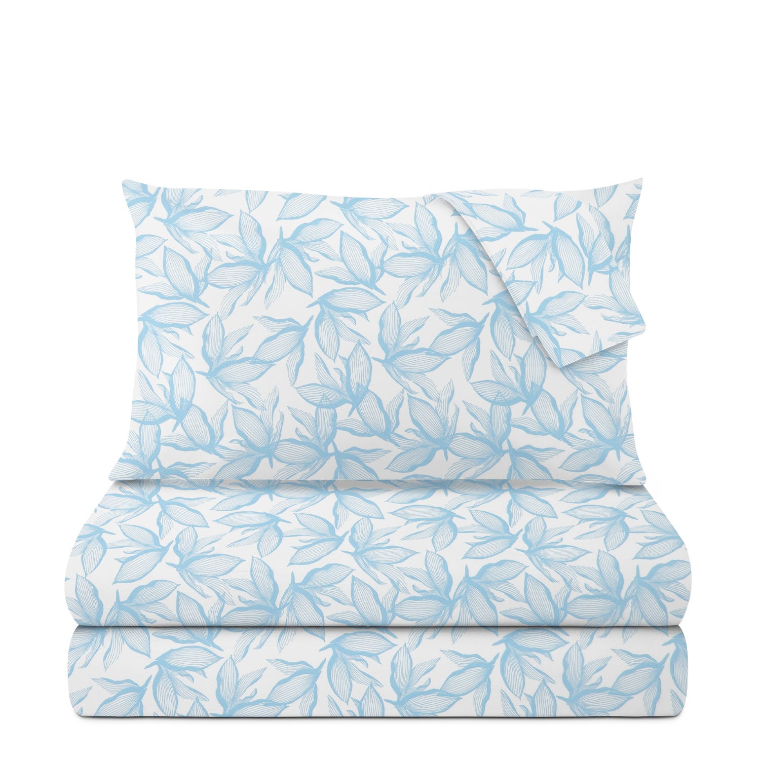 Completo letto matrimoniale policotone foglie azzurro