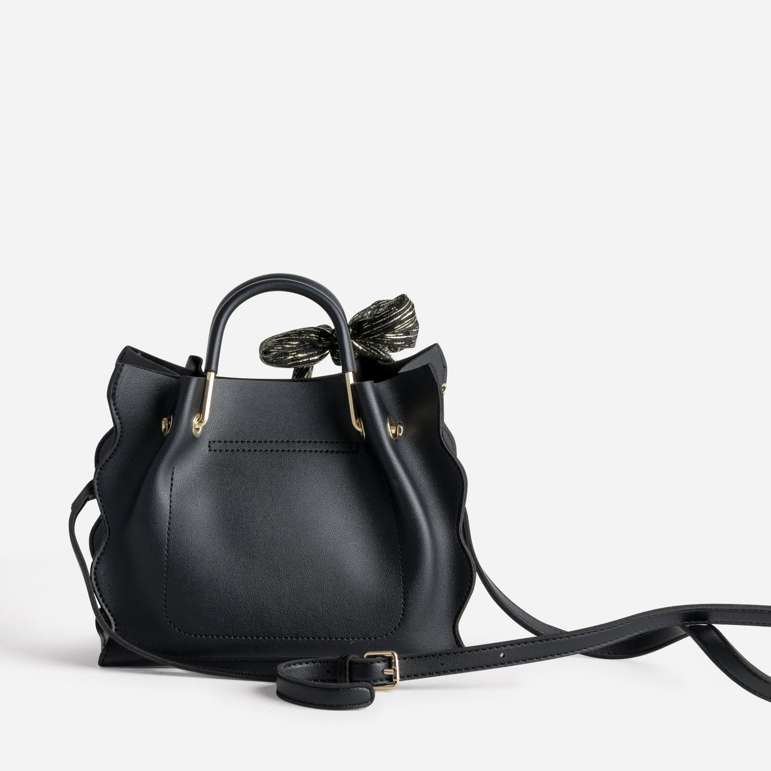 Sac à main noir à ruban imprimé