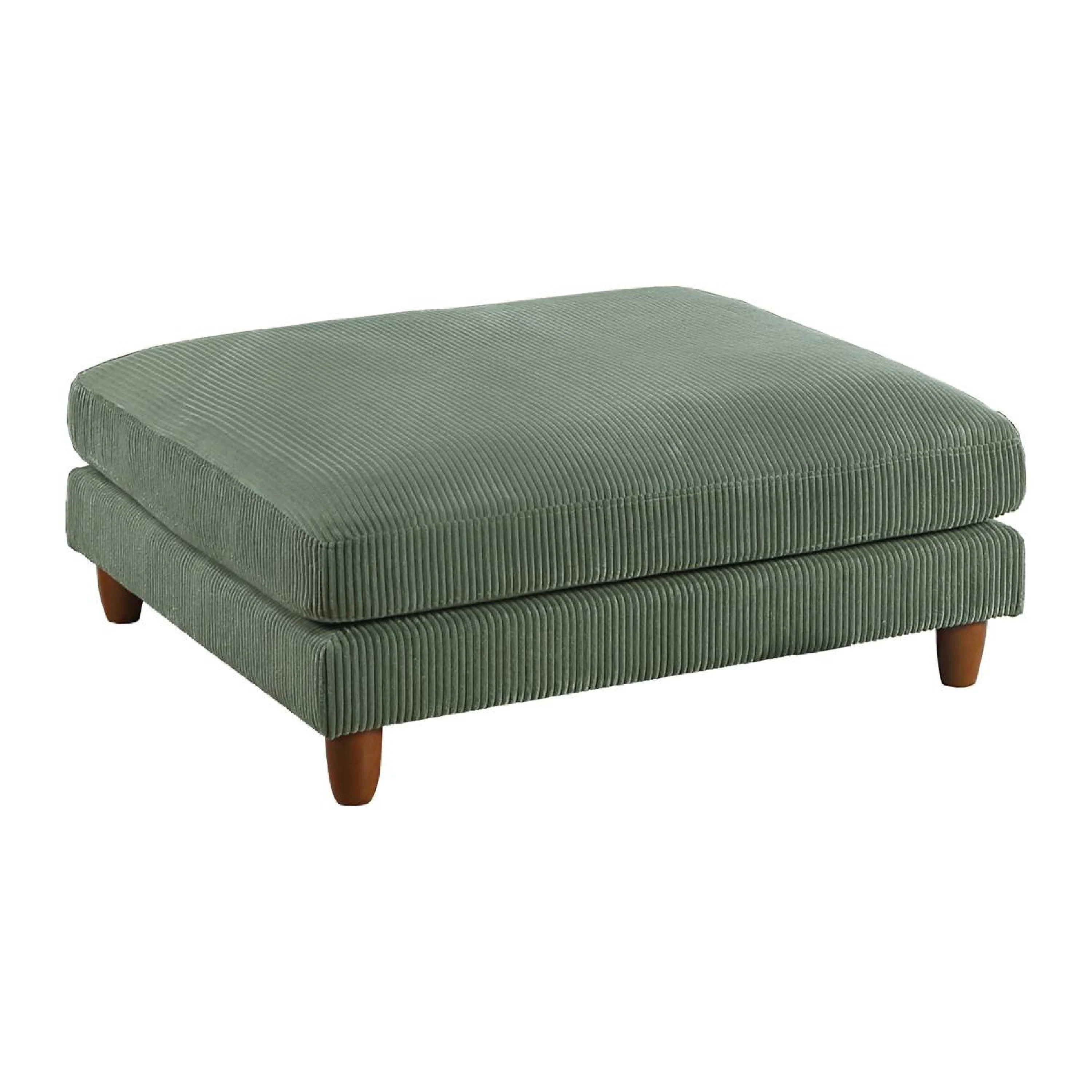 Zomi Cocktail Ottoman, Sage Green Corduroy, Brown Wood, 45 Inch Square