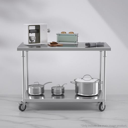SOGA Commercial Stainless Steel Prep Bench with Wheels 120cm