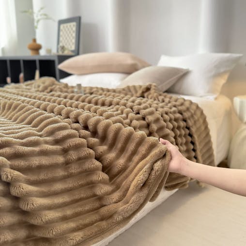 SOGA 2x 200x230cm Warm & Cozy Flannel Polyester Throw Blanket Light Brown