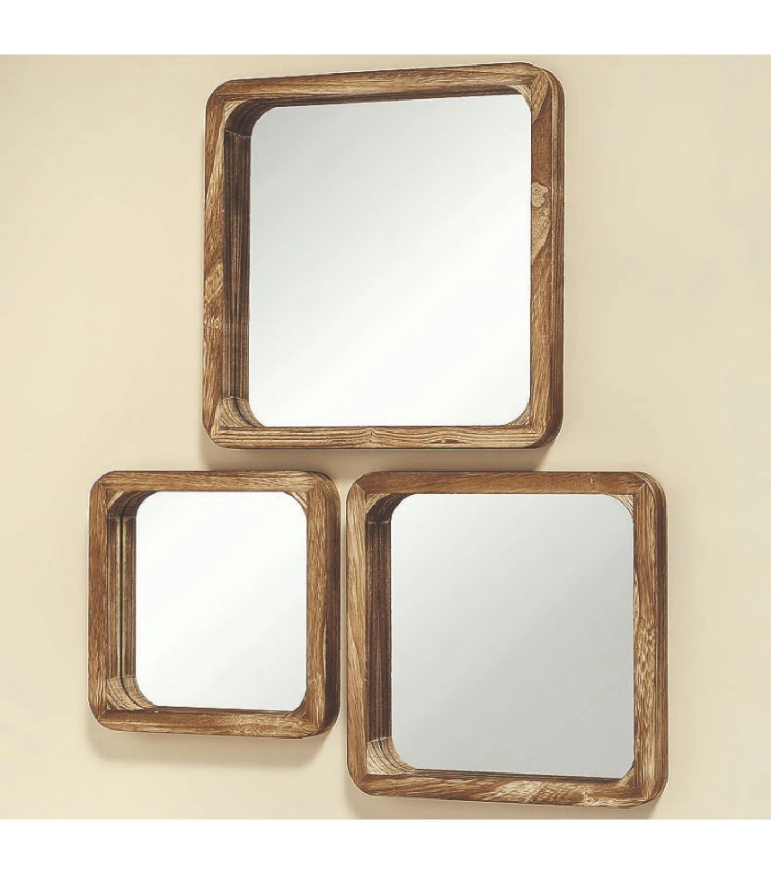 TRIO - Set de 3 miroirs décoratifs carrés en bois