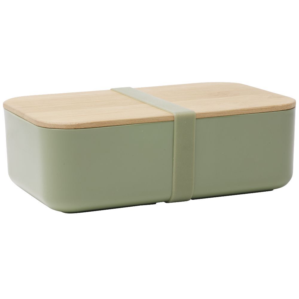 Lunchbox en plastique avec couvercle bambou  sangle silicone 900 ml