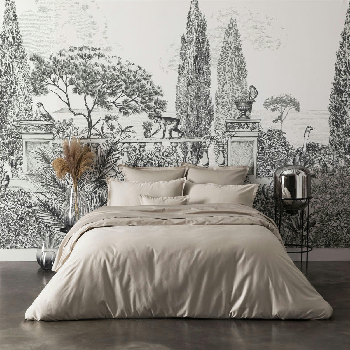 TEOPHILE - Housse de couette en satin de coton taupe 260x240