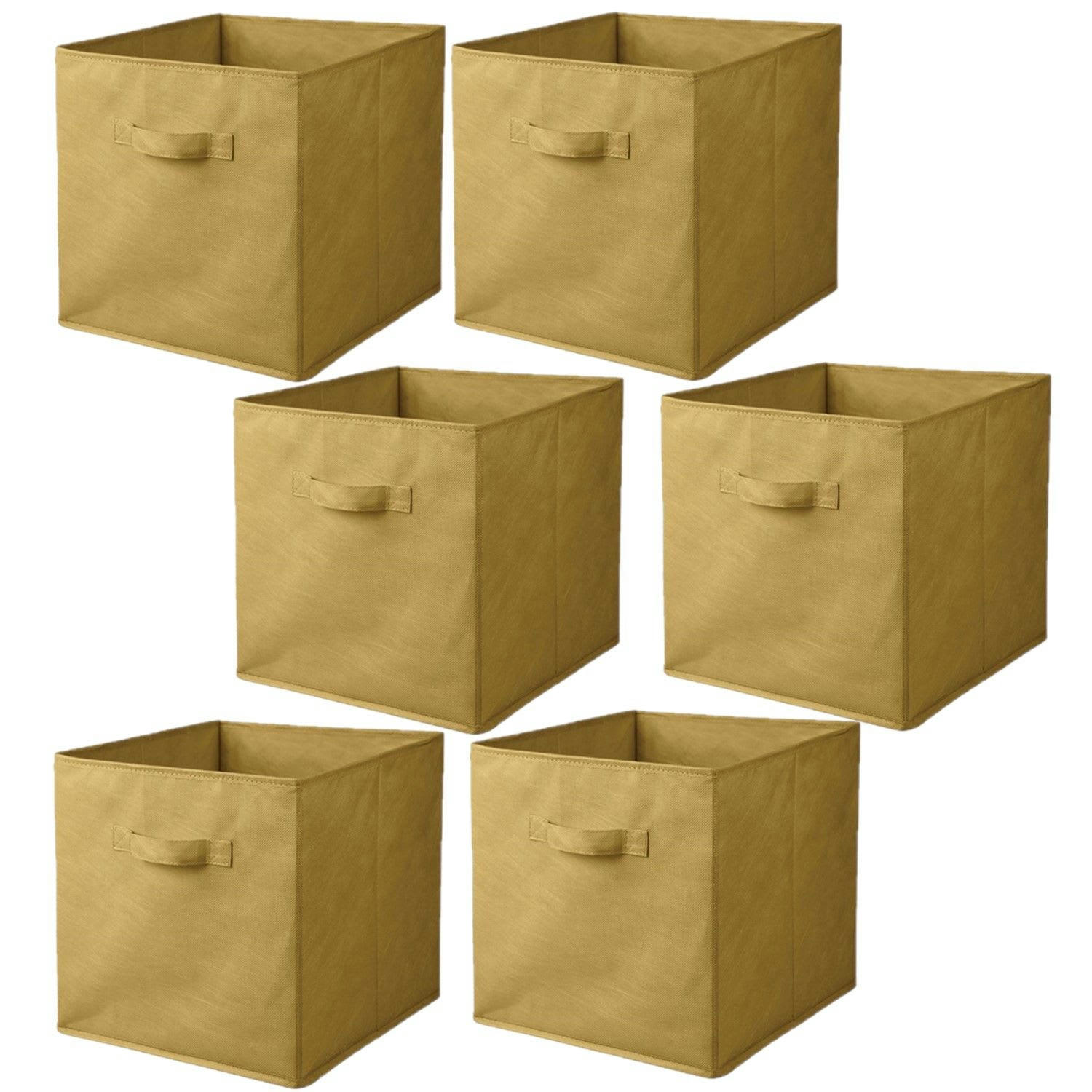 - Lot de 6 cubes de rangement pliables en tissus avec poignée jaune