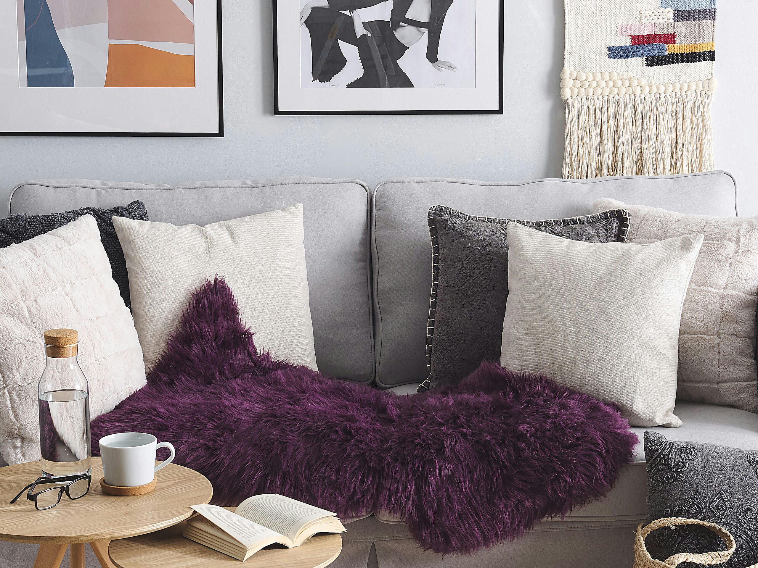 ULURU - Tapis en cuir véritable violet 100 110x65cm