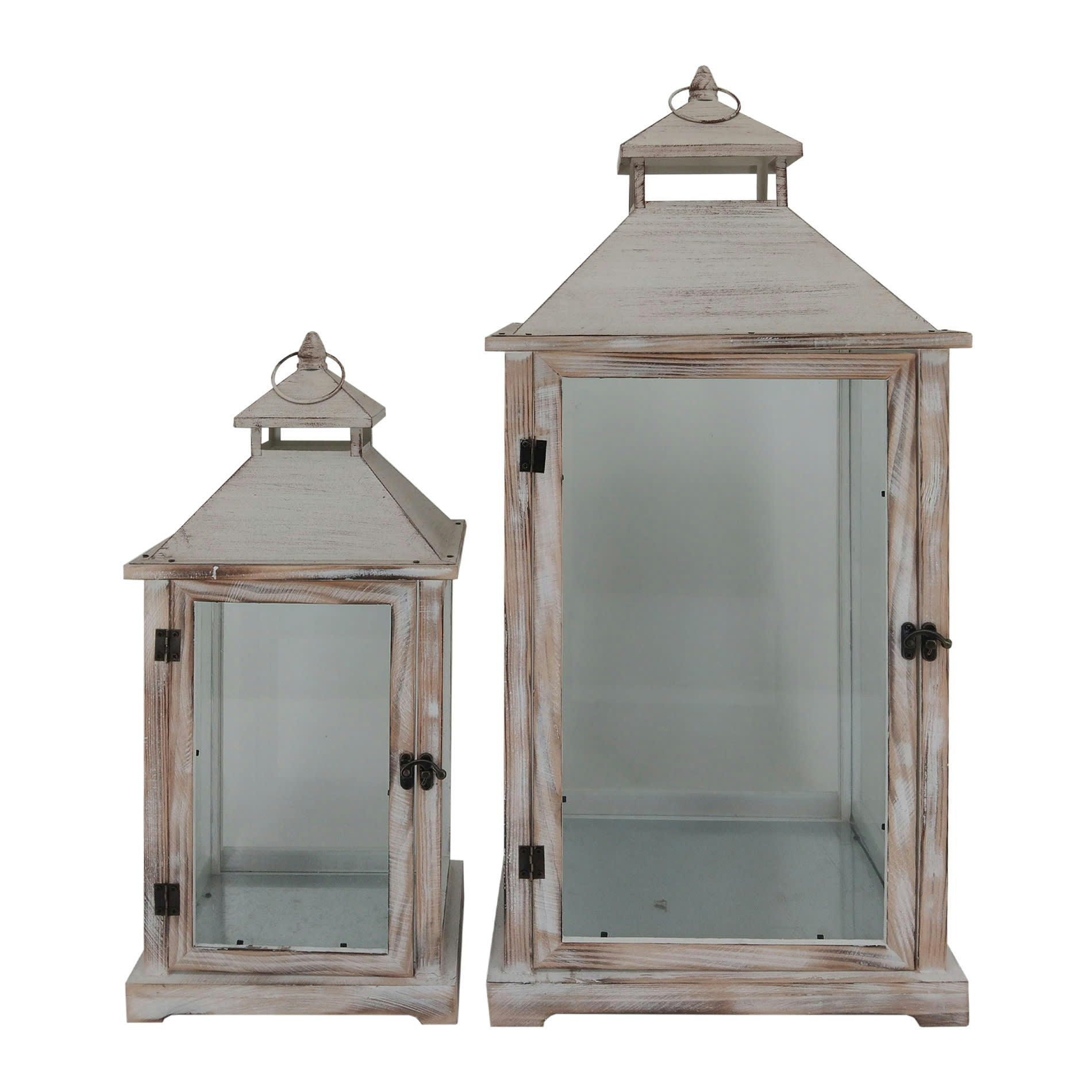 MAGIC ATMOSPHERE - Lot de 2 lanternes grandes en bois et pvc marron clair