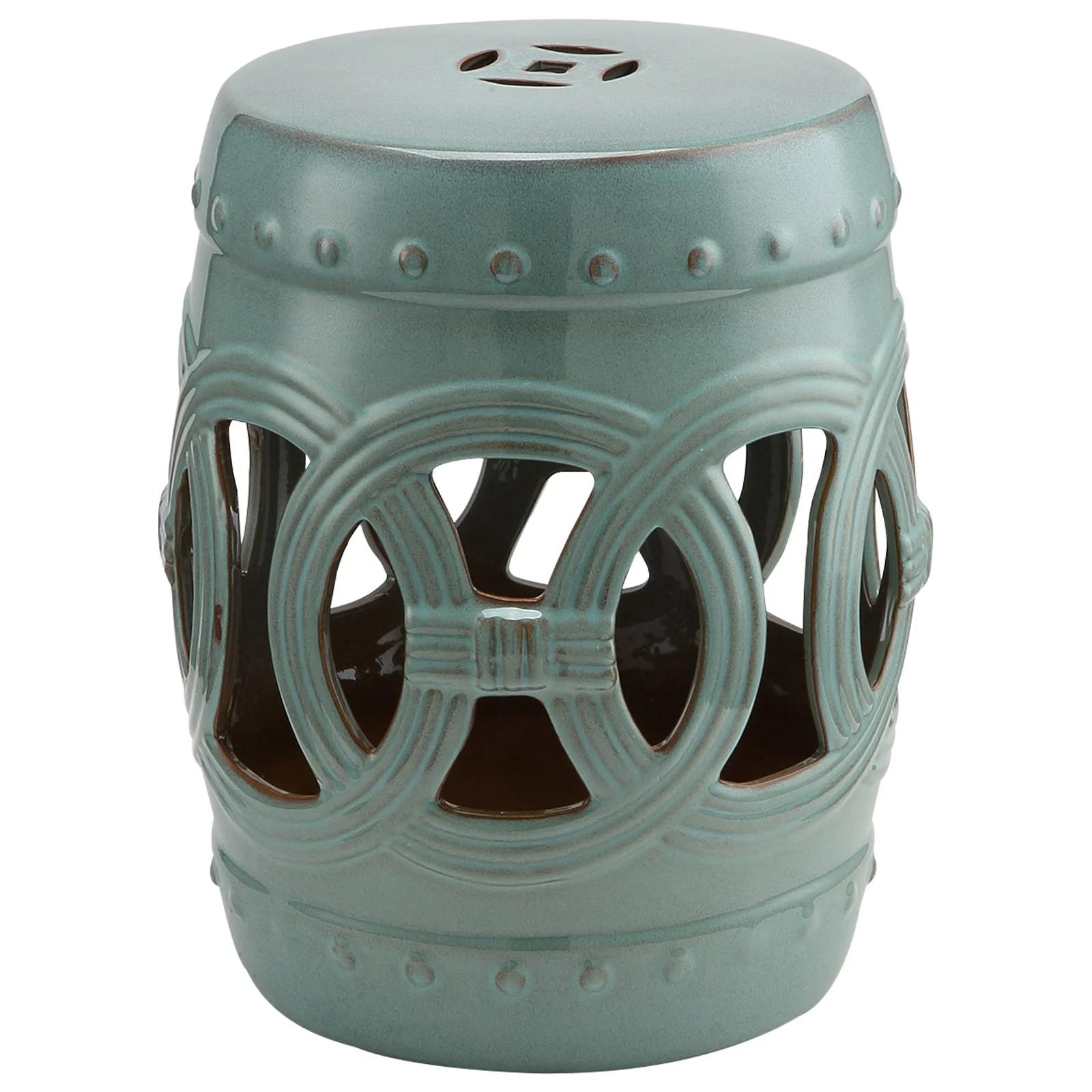 Outsunny 14 Multi-Use Ceramic Garden Stool / Round Side Table / Foot Rest with Knotted Ring Design Antique-Blue Green