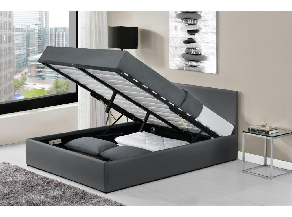 EDGAR - Cadre de lit avec sommier relevable à lattes - Gris - 140 cm