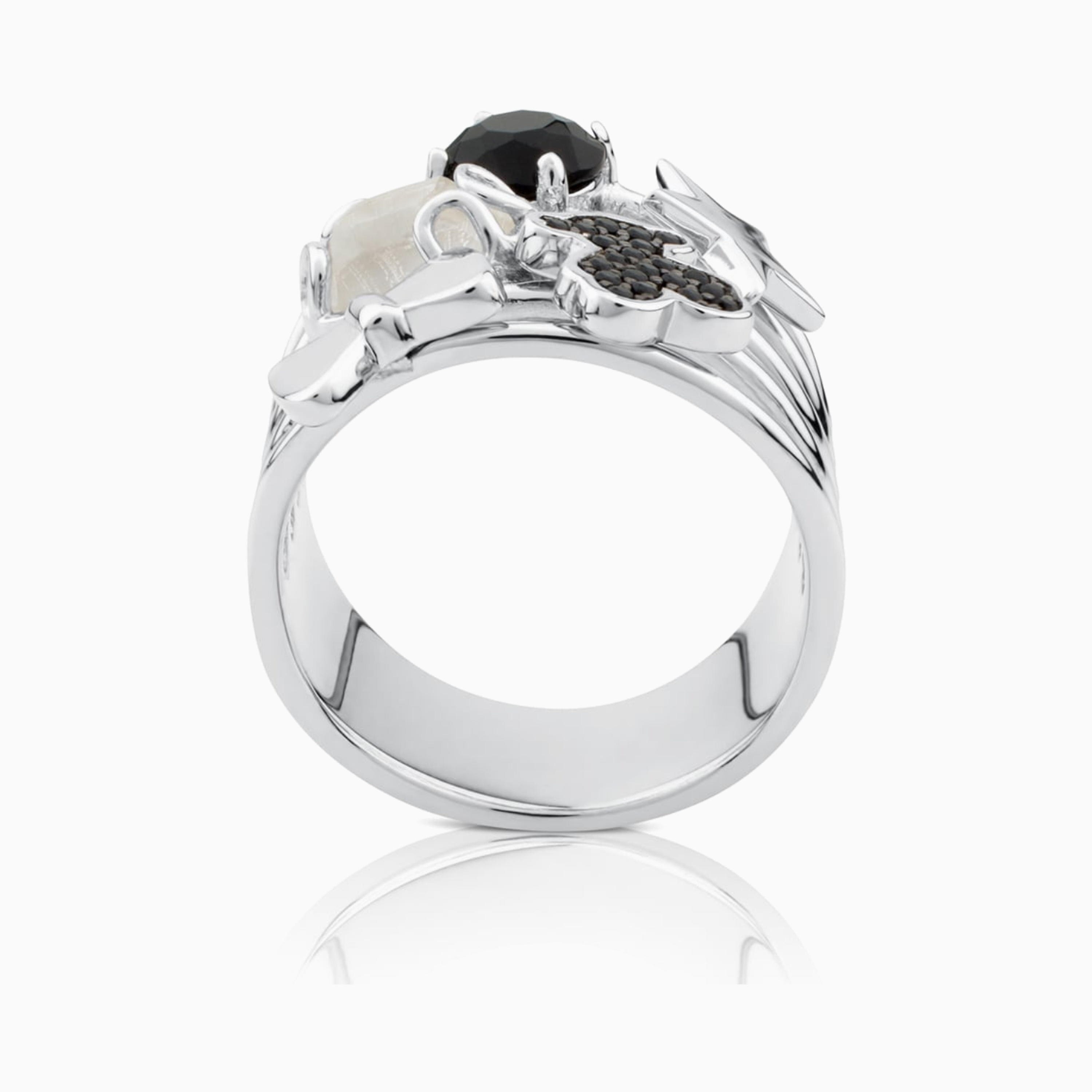 Anillo de plata con espinelas, ónix, cuarzo y nácar Join