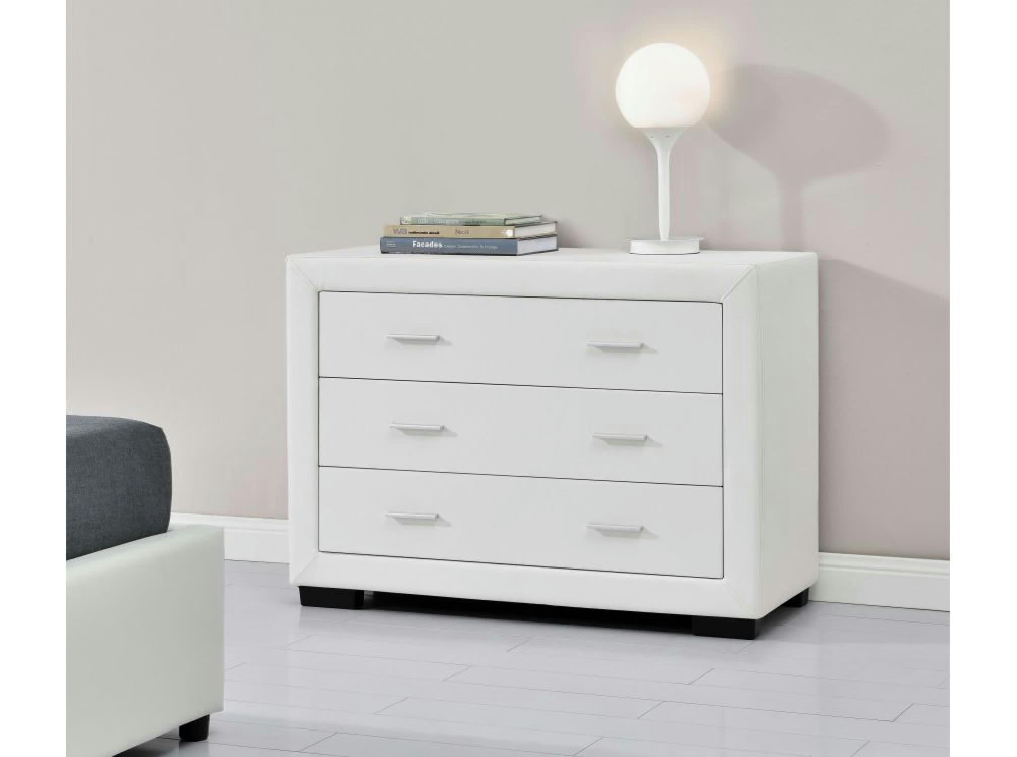CHARLIE - Commode 3 tiroirs en simili blanc